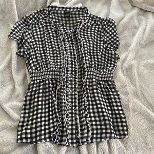 Torrid black/white gingham sheer peplum top, size 2